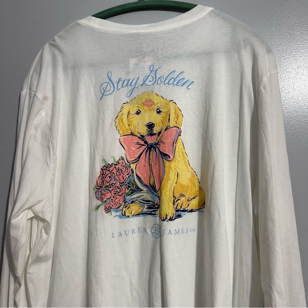 Lauren James Stay Golden Retriever White Long Sleeve  T-Shirt size XXL NWT